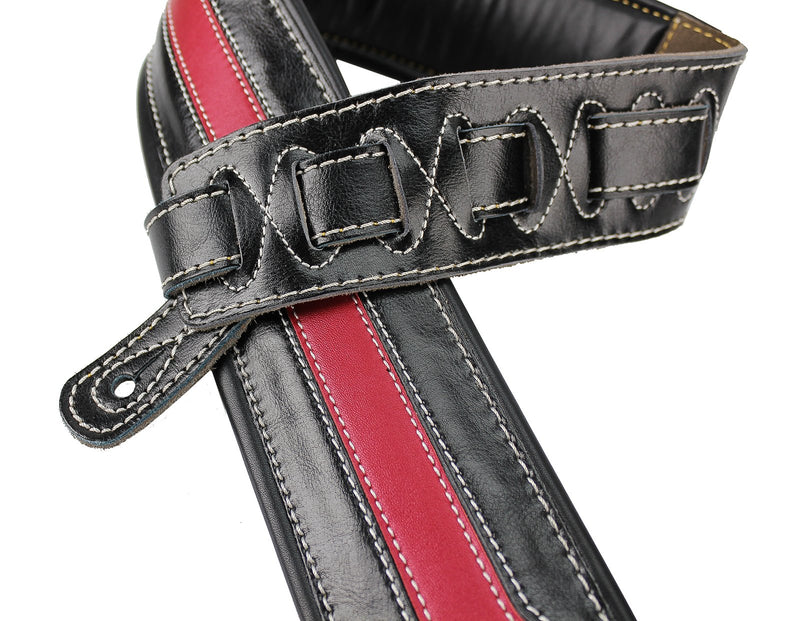 Walker & Williams C-34 Red and Black Super Premium Top Grain Leather Padded Strap 3 1/4" Wide