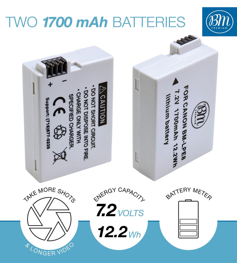 [AUSTRALIA] - BM Premium 4 Pack of LP-E8 Batteries and Battery Charger for Canon EOS Rebel T2i, T3i, T4i, T5i, EOS 550D, EOS 600D, EOS 650D, EOS 700D DSLR Digital Cameras 