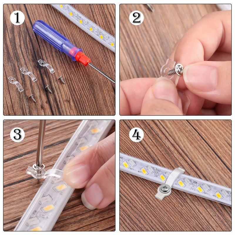 [AUSTRALIA] - 300 Pieces Led Clips Led Strip Clips Light Mounting Clips One-Side Fixing Clips with 300 Screws 2 Screwdrivers for 10 mm LED Light Mounting 