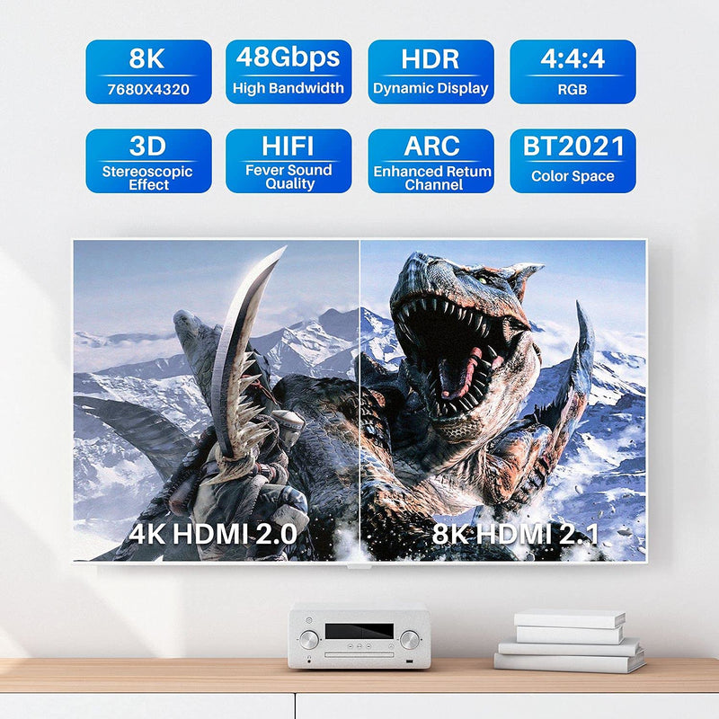8K HDMI 2.1 Cable (Certified) 10 feet/2 Pack,Adoreen 48Gbps Braided HDMI Cord(3.3ft to 16.5ft) for 8K@60Hz 4K@120Hz 2K 1080P, Dynamic HDR, eARC HDCP2.2 Compatible PS5,PS4,HD TV with 5 Cable Ties(3m) 10ft-2PK