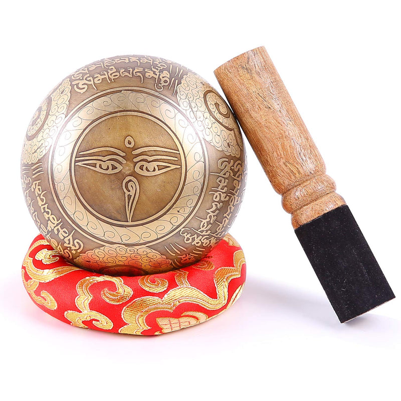 Tibetan Singing Bowls Set, Ohuhu 4" Meditation Sound Bowl with Singing Bowl Mallet, Silk Cushion and Storage Bag Valentines Gifts for Him or Her