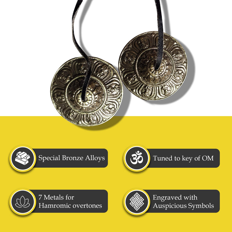 Tibetan Tingsha Meditation Bell - Meditation Chime Bells - Tingsha Cymbals - Tibetan Buddhist Meditation Yoga Bell Chimes In Gift Box With Instructions To Play (Medium, Silver Vajra) Medium - 2.75 in Silver Vajra Symbol