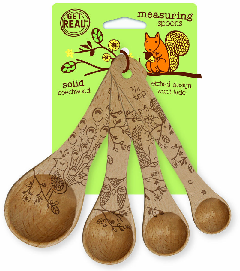Talisman Designs Laser Etched with Woodland Design Beechwood Measuring Spoons, Set of 4