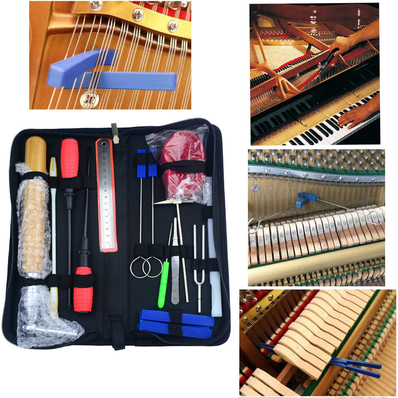 Aokbean 18pcs Piano Tuning Tool Kits with Professional Tuning Wrench Tuning Hammer Mute Lever Felt Mutes Fork for Piano Care Products Case Set