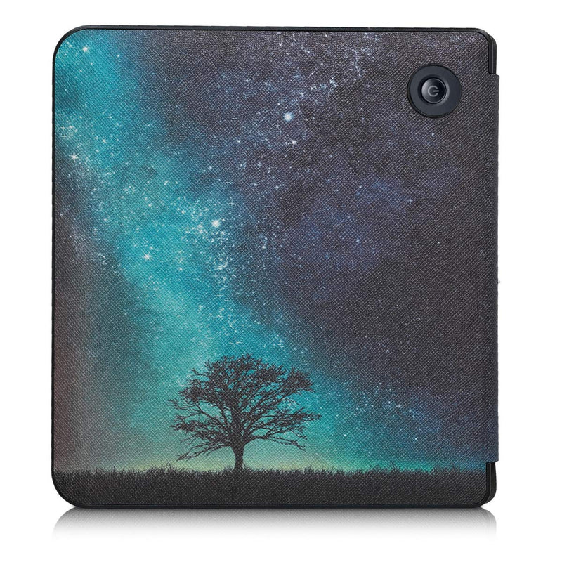 kwmobile Origami Case Compatible with Kobo Libra H2O - Case Slim Premium PU Leather Cover with Stand - Cosmic Nature Blue/Grey/Black Cosmic Nature 04-22-01