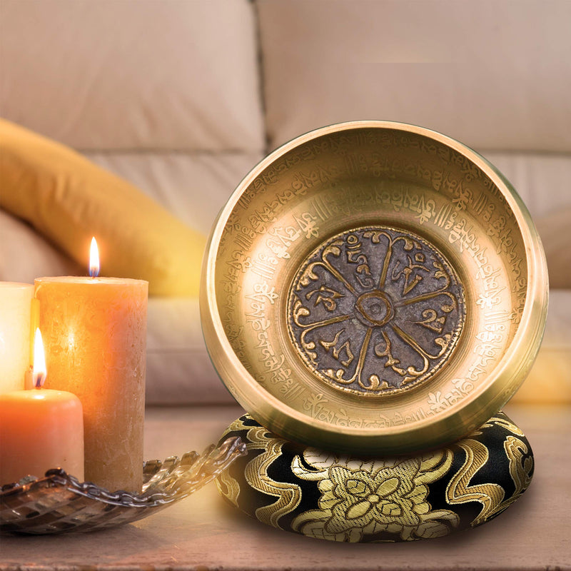 Soundance 4.7'' Tibetan Singing Bowl Set for Meditation Yoga Chakra Healing Relaxation Mindfulness Heart Peace, Handcrafted Metal Brass Bowls with Hammered Mallet Silk Cushion