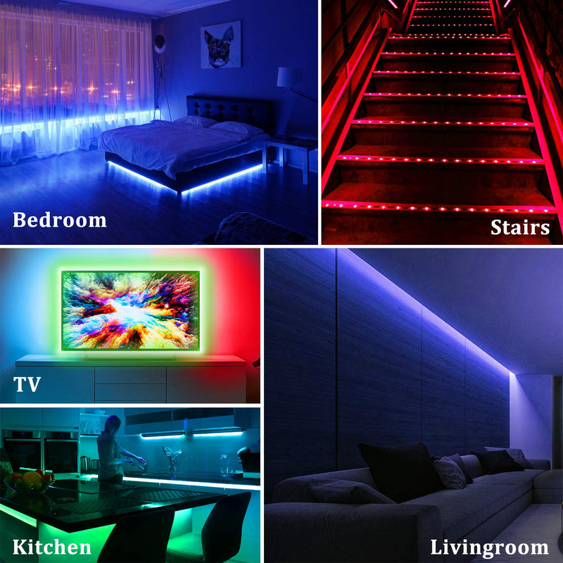 Linkstyle LED Strip Lights 16.4ft Waterproof RGB Color Changing Light Lighting Strip Kit with Remote and 12V Power Supply for Decor Home TV Bedroom Kitchen Living Room Walls Desk Holiday Festival Rgb (Red, Green, Blue)