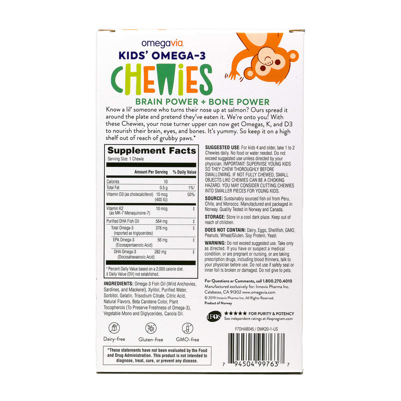 Omega 3 Fish Oil Gummies - Ultra-High DHA Chewable Gel Gummy - Omega 3 for Kids Supports Brain, Eyes & Bones - Sugar-Free Natural Fruit Flavor - 45 Kids Omega 3 Gummies with Vitamin D3 and K2