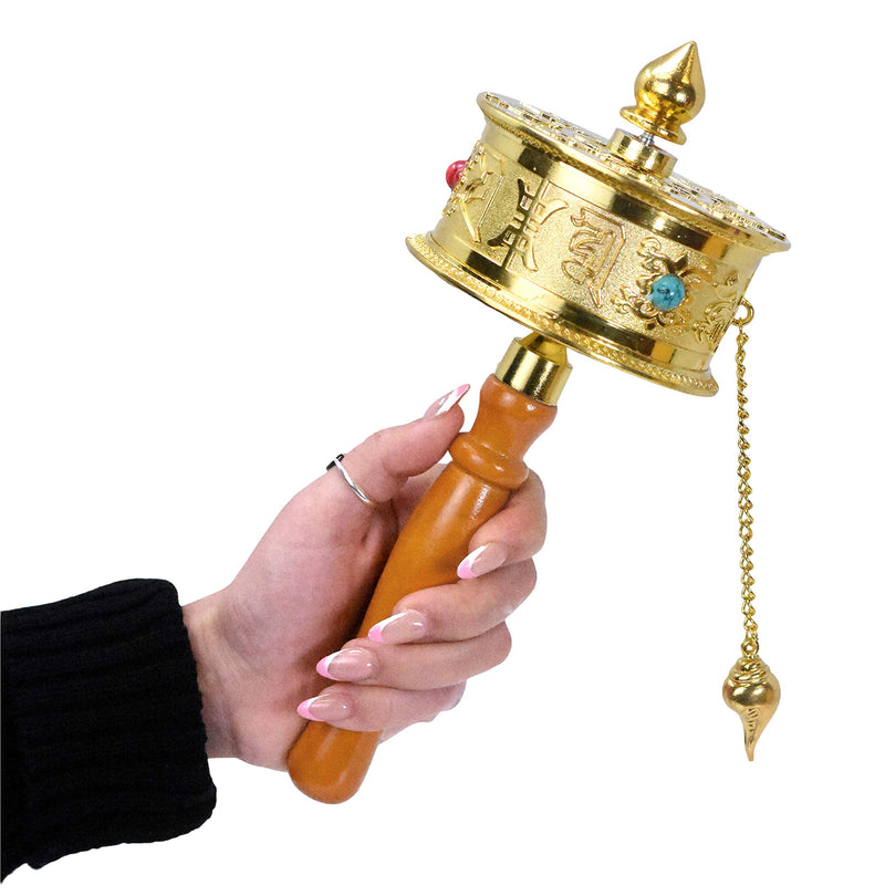 Hand Held Tibet Prayer Wheel – Tibetan Prayer Wheel Handheld Spinning Wheel with Dharma Wheel Om Mani Padme Hum for Gifts Nepal Decor by Mudra Crafts