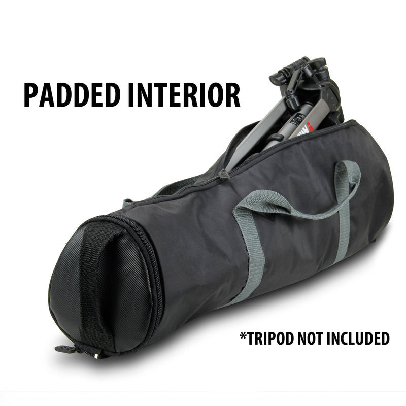 USA Gear Padded Tripod Case Bag - Holds Tripods from 21 to 35 inches - Adjustable Size Extension, Storage Pocket and Shoulder Strap for Professional Camera Accessories and Photo Carrying Needs Black and Grey