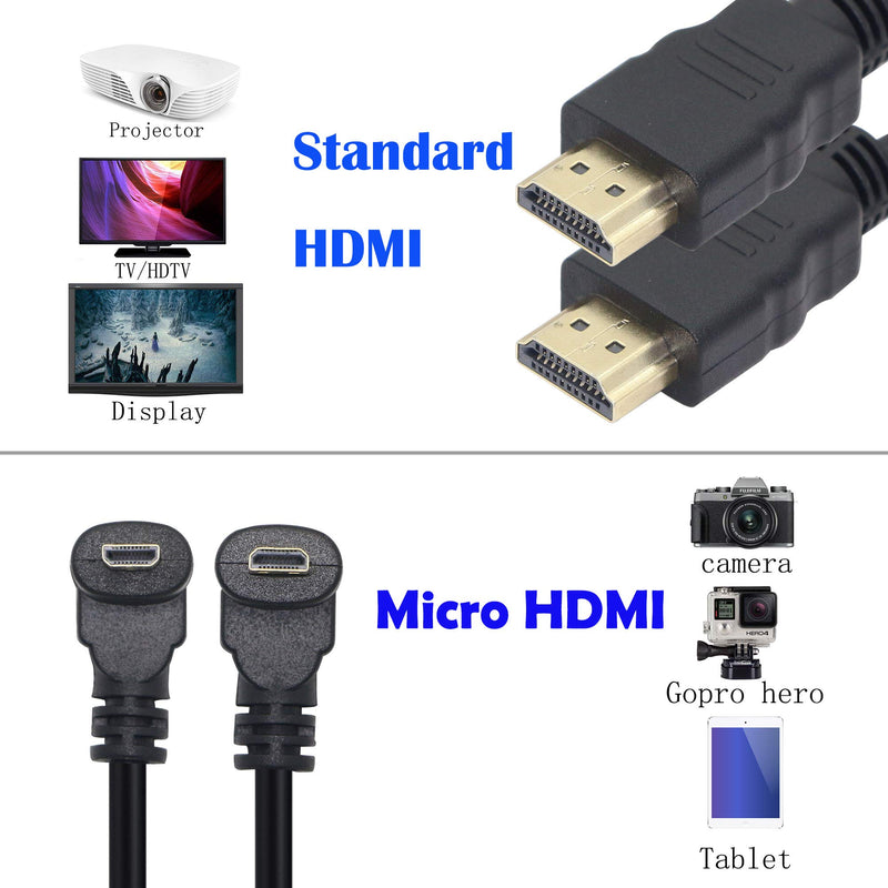 [AUSTRALIA] - Micro HDMI to HDMI Cable Adapter 50CM 90 Degree Angle Micro HDMI Male to HDMI Male Connector Supports 3D 4K 60Hz 1080P Ethernet Audio Return 50cm (2Pack Each of Up Angle and Down Angle) 