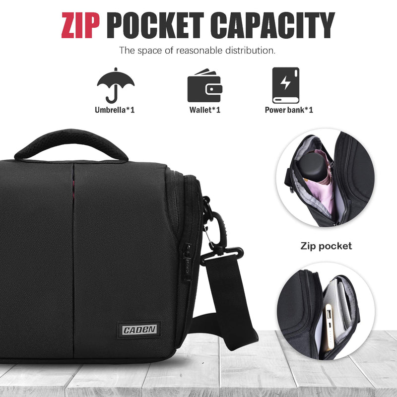 CADeN Camera Bag Case Shoulder Messenger Bag Compatible for Nikon, Canon, Sony, DSLR SLR Mirrorless Cameras and Lenses Black