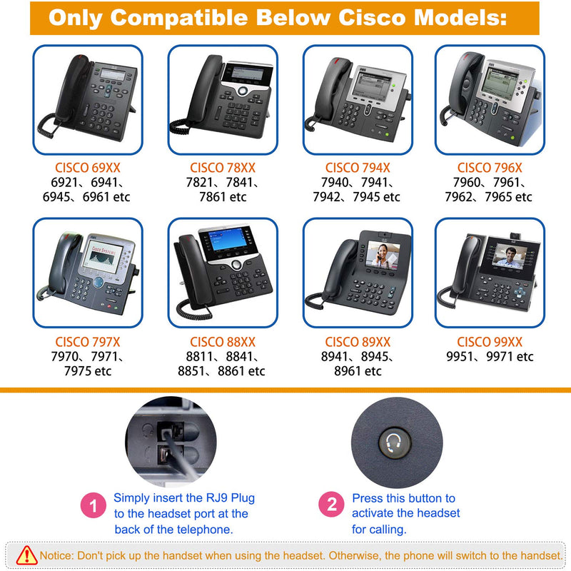 [AUSTRALIA] - VoiceJoy Office Headset Headphones Only for Cisco IP Phones 7940 7960 7970 7962 7975 7961 7971 7960 8841 8845 etc 