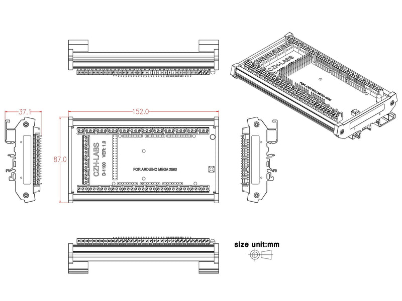 Electronics-Salon DIN Rail Mount Screw Terminal Block Adapter Module, for Arduino MEGA-2560 R3.