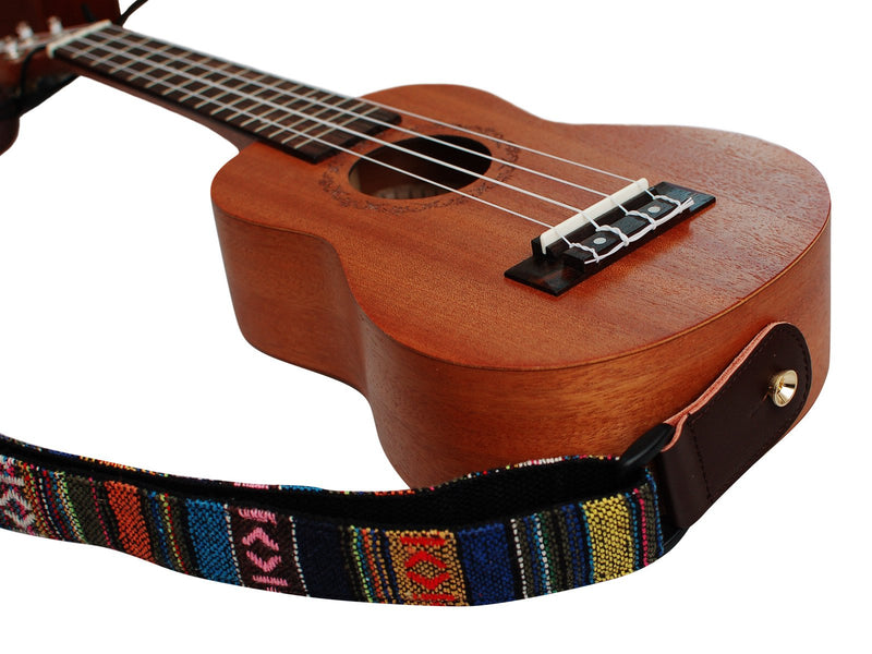 MUSIC FIRST Classic Country style Soft Cotton & Genuine Leather Ukulele Strap Ukulele Shoulder Strap Version 2.0 With a MUSIC FIRST Genuine Leather Strap Locker With A Leather Strap Locker