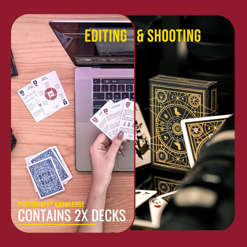 The Photography Deck - Shooting and Editing Photography Cheat Sheet Cards - Photography Editing Idea Cheat Cards - Essential Shooting Guide - Photography Tips Reference Card - Quick Tip Photo Cards 5. Shooting and Editing Combo