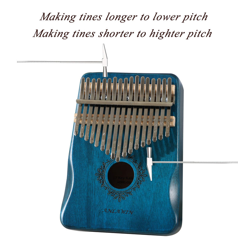 Kalimba 17 Keys Thumb Piano With Tune Hammer And Instruction Book Solid Mahogany Portable Mbira Sanza African Finger Piano for Kids Adult Beginners Professionals (Blue) Blue