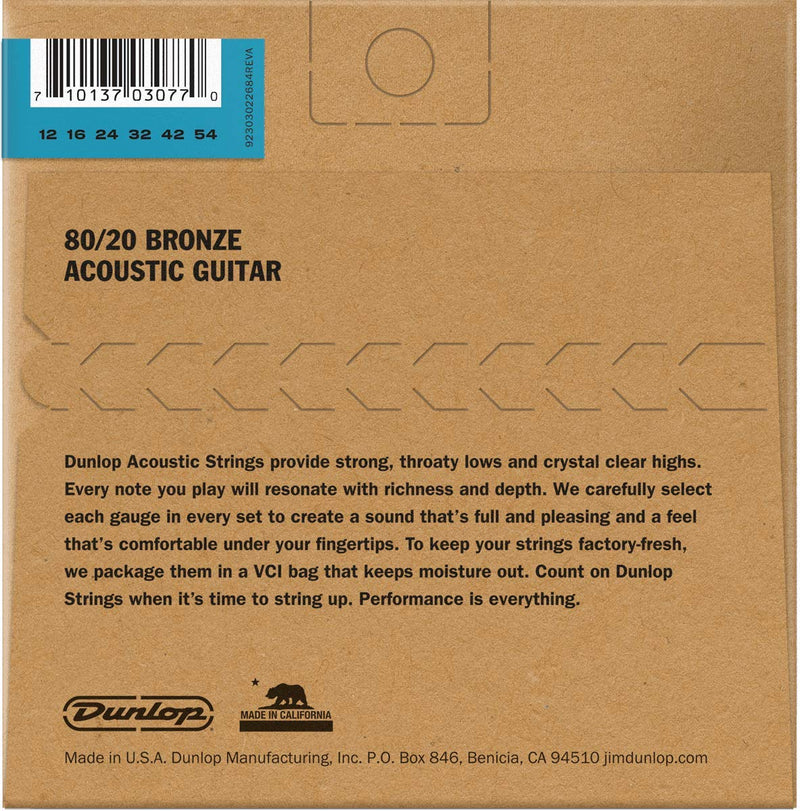Dunlop DAB1254 Acoustic 80/20 Bronze Guitar Strings, Light, .012–.054, 6 Strings/Set