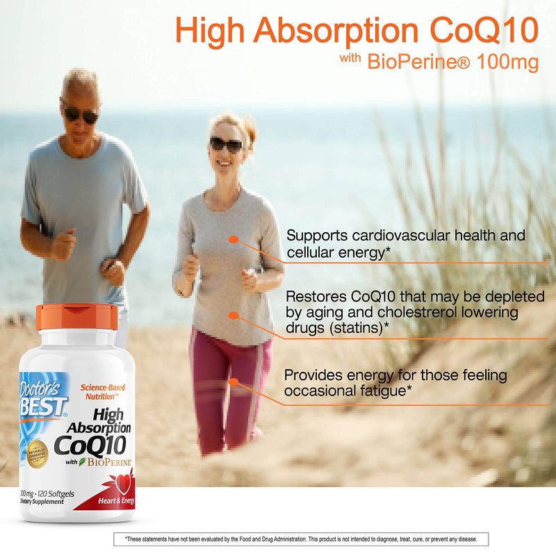 Doctor's Best High Absorption CoQ10 with BioPerine, Gluten Free, Naturally Fermented, Heart Health, Energy Production, 100 mg, 120 Count 120 Count (Pack of 1)