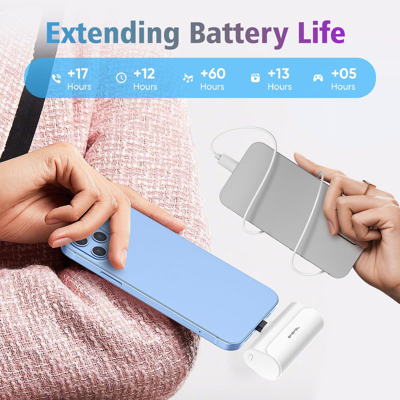 Simsmel Small Portable Charger for iPhone 5000mAh 2 Packs with Built in Cable, MFi Certified Compact Power Bank Cordless External Battery Pack for All iPhone Series 14/13/12/11/XR/X/SE/8/7/6 Pro Max