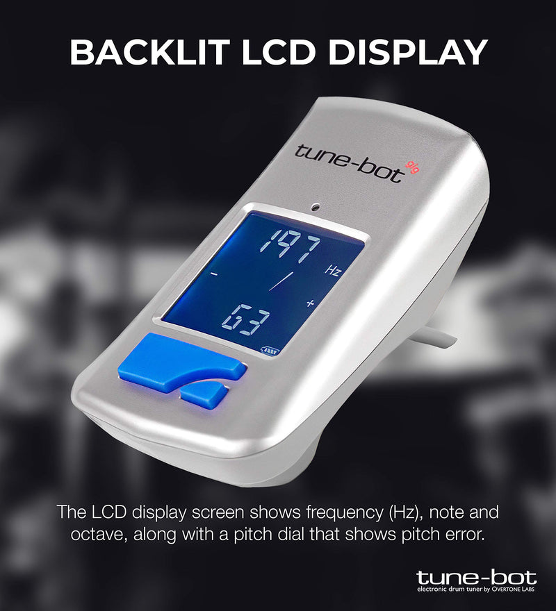 Tune-Bot Gig Clip-On Digital Drum Tuner with Backlit LCD Display for Acoustic Drums