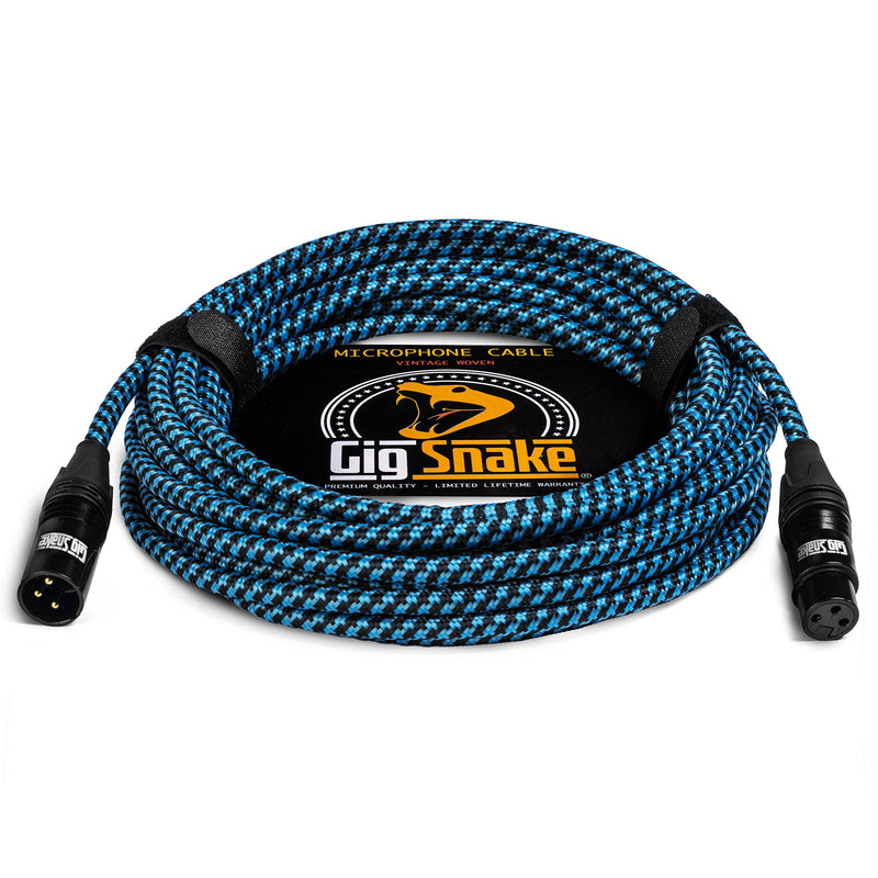 [AUSTRALIA] - Gig Snake Microphone Cable 25 ft - Blue XLR Male to Female Mic Cable - Professional Studio Quality Microphone Cord and XLR Patch Lead - Reliable Dynamic Low Noise Braided Microphone Wire 25FT 