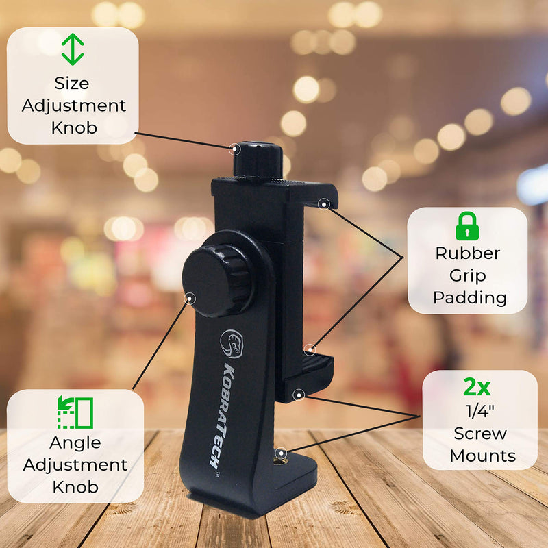 KobraTech Cell Phone Tripod Mount - UniMount 360 Universal iPhone Tripod Mount Adapter with Remote