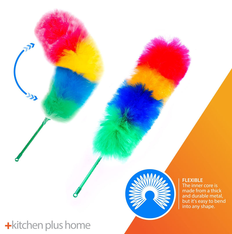 Kitchen + Home Large 27" Inch Static Duster with Bonus 35" Inch Extension Pole - Electrostatic Feather Duster attracts dust Like a Magnet! - Assorted Colors Will Ship