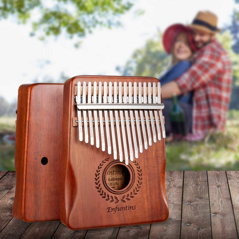 Enfuntins Kalimba 17 Key Thumb Piano, Solid koa Wood High Performance Portable Mbira Finger Piano, Gifts for Kids Adult Beginners with Tuning Hammer and Study Instruction