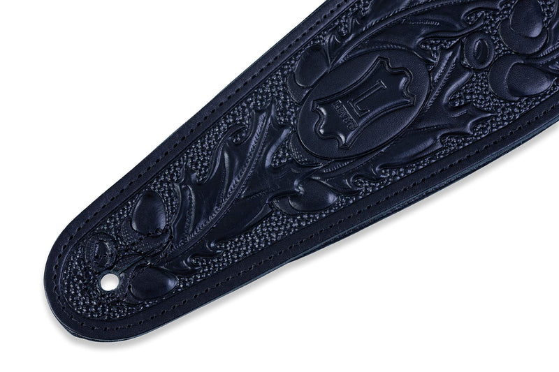 Levy's Leathers 3" Padded Veg-Tan Leather Leather Guitar Strap; Acorn and Oak Leaves Design - Black (PM44T01-BLK) Standard