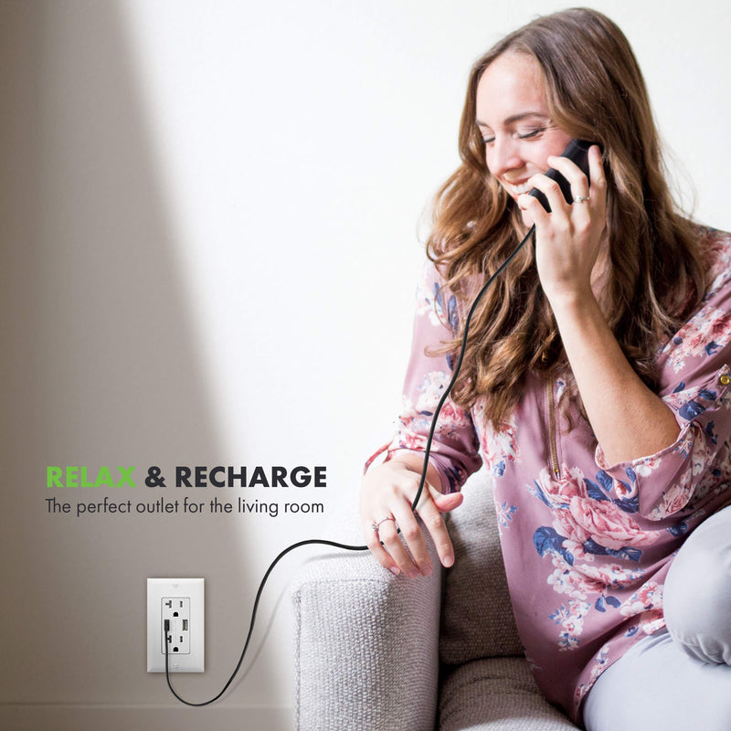 TOPGREENER USB Wall Outlet 4A USB Outlet, 20A TR Receptacle, Compatible with iPhone SE/11/XS/XR/X/8, Samsung Galaxy S20/S10/S9/Note, LG, HTC & More, TU2204A, White 20amp Type A