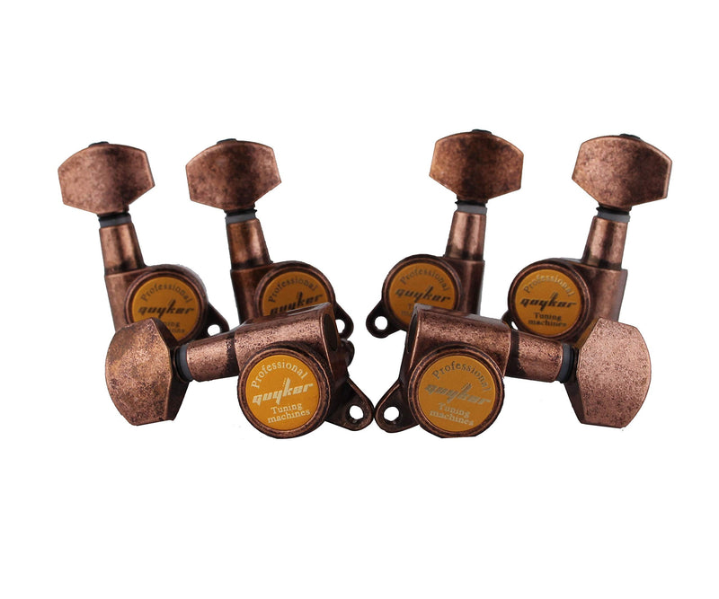 [AUSTRALIA] - Guyker Guitar Locking Tuners (3L + 3R) - 1:18 Lock String Tuning Key Pegs Machine Head Replacement for ST TL SG LP Style Electric, Folk or Acoustic Guitars - Antique Bronze 3L + 3R 
