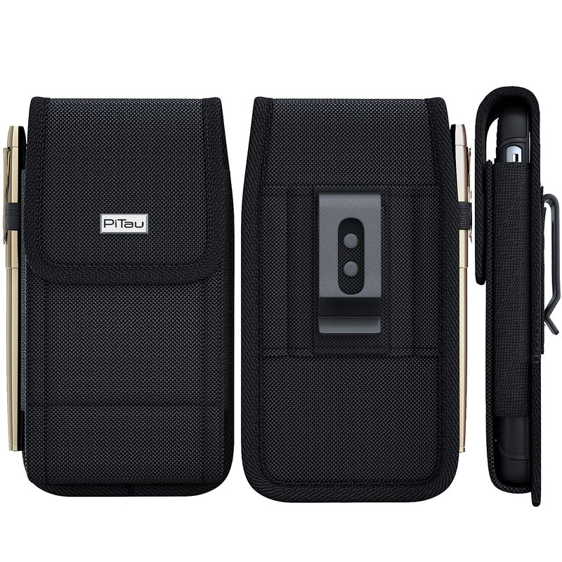 PiTau Rugged Holster Designed for iPhone SE (2020), iPhone 8,7,6S,6 – Heavy Duty Nylon Cell Phone Belt Clip Case Pouch Holder Compatible with iPhone Otterbox Case/Lifeproof Case/Battery Case on Black