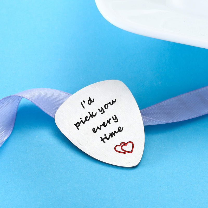 Husband Boyfriend Gifts Guitar Picks Gifts for Musician Husband Boyfriend Dad, Valentine's Day Gift for Him, Wedding Anniversary Gift for Men (I'd Pick You Every Time) I'd Pick You Every Time