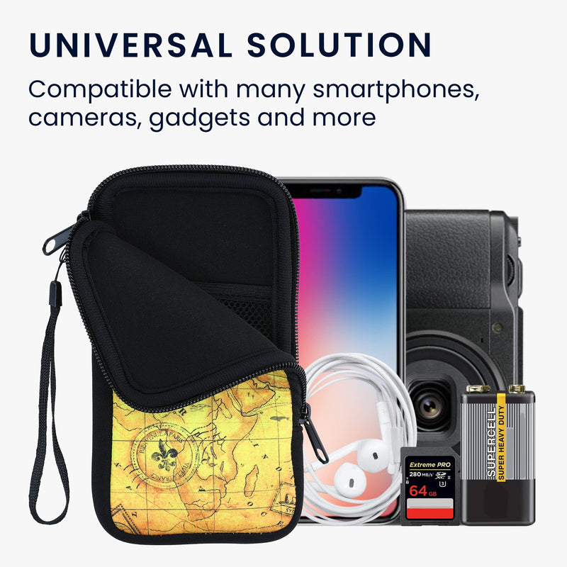 [AUSTRALIA] - kwmobile Neoprene Sleeve for Smartphone Size XL - 6.7/6.8" - Shock Absorbing Pouch Case - Protective Phone Bag - Antique World Map Black/Brown/Beige Antique World Map 01-05-11 