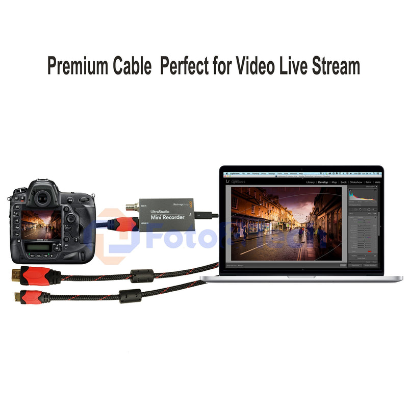 Foto&Tech 10FT Mini-HDMI-HDMI Cable Compatible with Blackmagic Design UltraStudio Mini Recorder Wirecast Live Stream Nikon D1X/D3/D4/D4s/D300/D750/D600/D610/D700/D40/D50/D60/D70s/D80/D90/D7100/D7000