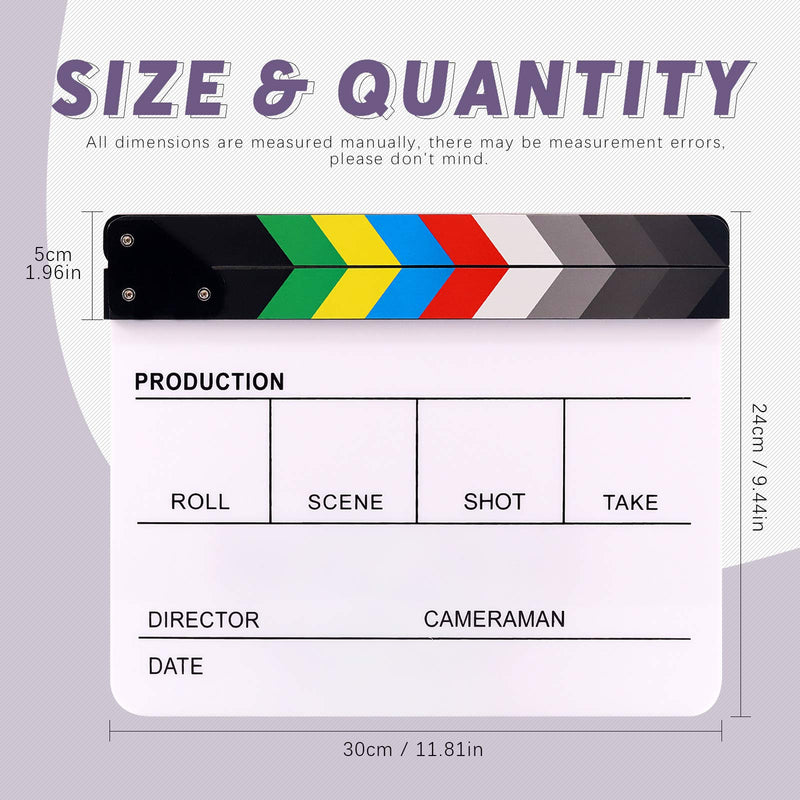 Swpeet 8Pcs 10"x12" Acrylic Film Movie Directors Clapboard Kit, Magnetic Blackboard Eraser, M3 Hex Wrench and 5Pcs Custom Pens Dry Erase Director Clapper Coating Board Slate for Director or Film Fans