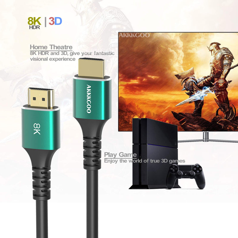 AKKKGOO 8K HDMI Cable 4.9ft HDMI 2.1 Cable Real 8K, High Speed 48Gbps 8K(7680x4320)@60Hz, 4K@120Hz, HDCP 2.2, 4:4:4 HDR, 3D, eARC Compatible with Apple TV, Samsung QLED TV (1.5M) 4.9ft/1.5m