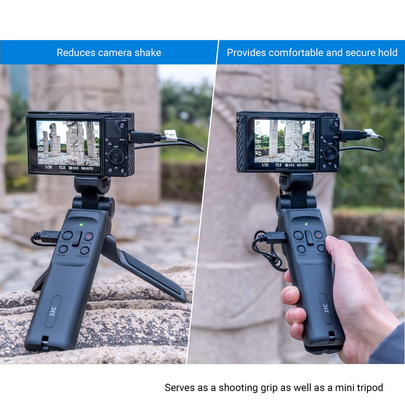JJC Wired Remote Shooting Grip Mini Tripod for Sony RX100 Mark II III IV V VA VI VII ZV-1 A6500 A6400 A6300 A6100 A6000 A5100 HDR-CX405 CX440 CX675 FDR-AX53 AX43 AX33 AX100 & More Sony Camera Handycam