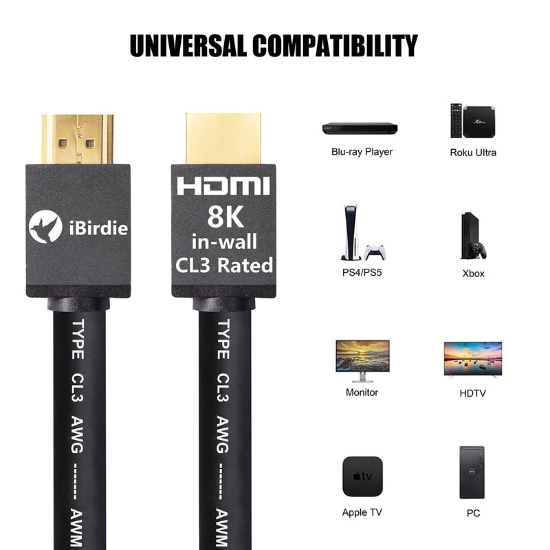 8K 48Gbps HDMI 2.1 Cable 12 Feet CL3 in Wall Rated 8K60 4K120 eARC ARC HDCP 2.3 2.2 Ultra High Speed Compatible with Dolby Vision Apple TV Roku Sony LG Samsung PS5 PS4 Xbox Series X RTX 3080 3090 12Feet