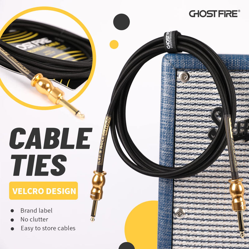 GHOST FIRE High Performance Electric Guitar Cable Instrument Cable (10 feet) Bass AMP Cord 1/4 Straight to Straight Gold-Plated Plugs black