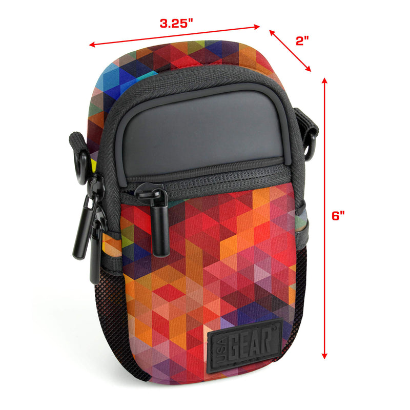 USA GEAR Compact Camera Case Point and Shoot Camera Bag with Accessory Pockets, Rain Cover and Shoulder Strap - Compatible with Sony CyberShot, Canon PowerShot ELPH, Nikon COOLPIX and More (Geometric) Geometric and Black