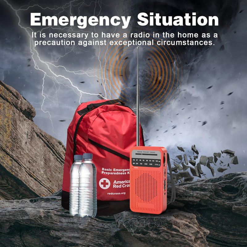 Portable Radio AM FM, Goodes Transistor Radio with Loud Speaker, Headphone Jack, 2AA Battery Operated Radio for Long Range Reception, Pocket Radio for Indoor, Outdoor and Emergency Use-Red New-Red