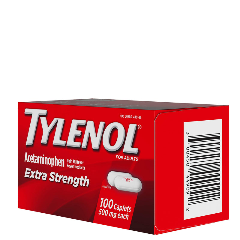 Tylenol Extra Strength Caplets with 500 mg Acetaminophen Pain Reliever Fever Reducer, 100 Count 100ct