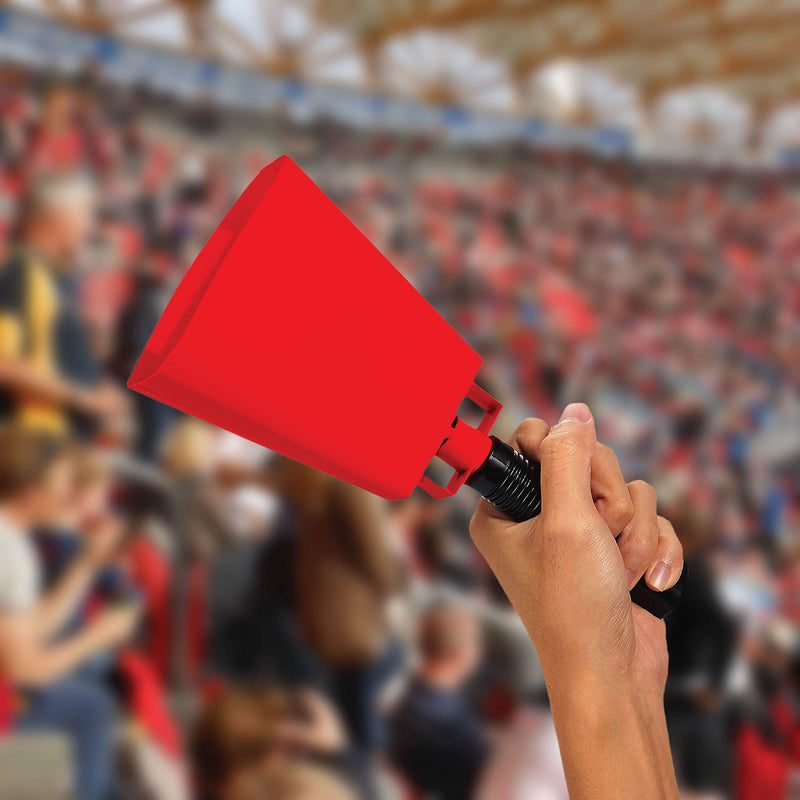 2 pack 7 in. steel cowbell/Noise makers with handles. Cheering Bell for sporting, football games, events. Large solid school hand bells. Cowbells. Percussion Musical Instrument. Cow Bell Alarm (Red) Red