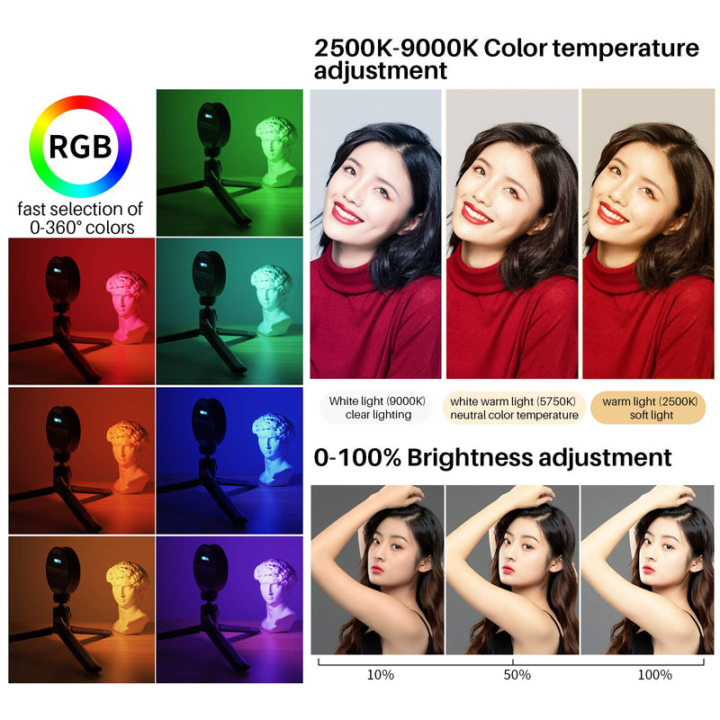RGB Led Camera Video Light - R66 Portable Colored Light Photography Lighting Hot Shoe Vlog Light CRI 95+ 2500-9000K Dimmable Panel DSLR Photo Podcast Circle Light for iPhone Video Recording Streaming