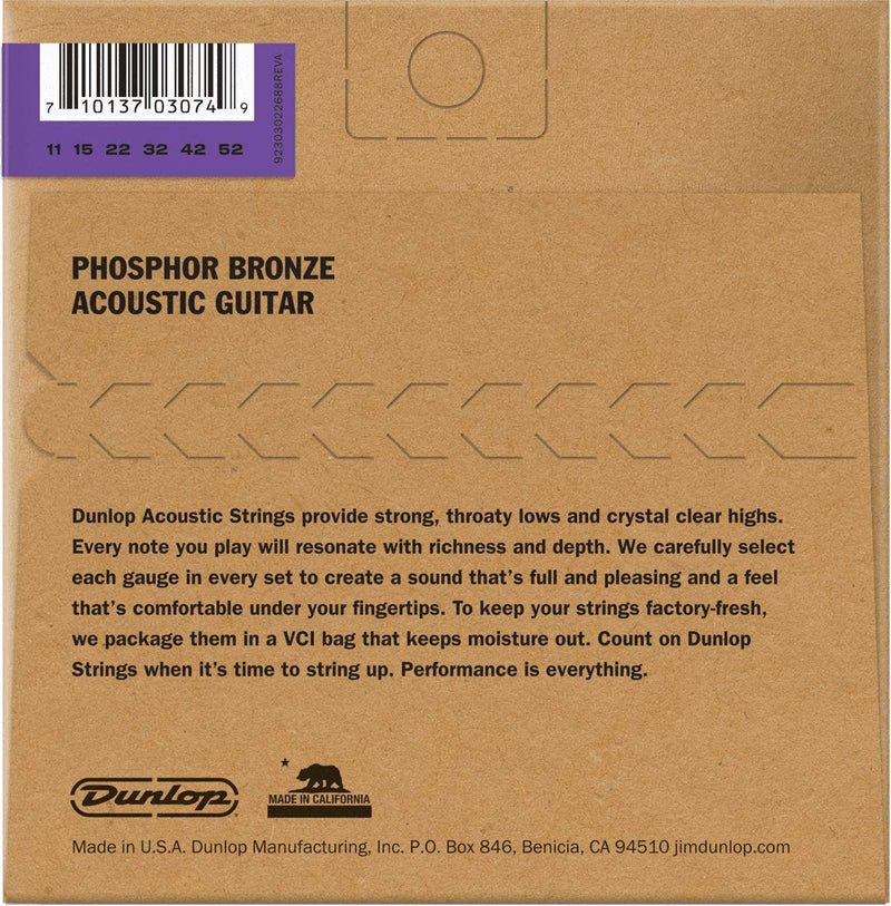 Dunlop DAP1152 Acoustic Phosphor Bronze Guitar Strings, Medium Light, .010–.048, 6 Strings/Set