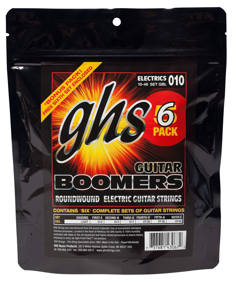 GHS Strings GBXL-5 Guitar Boomers, Nickel-Plated Electric Guitar Strings, Extra Light, 6 Pack (.009-.042)