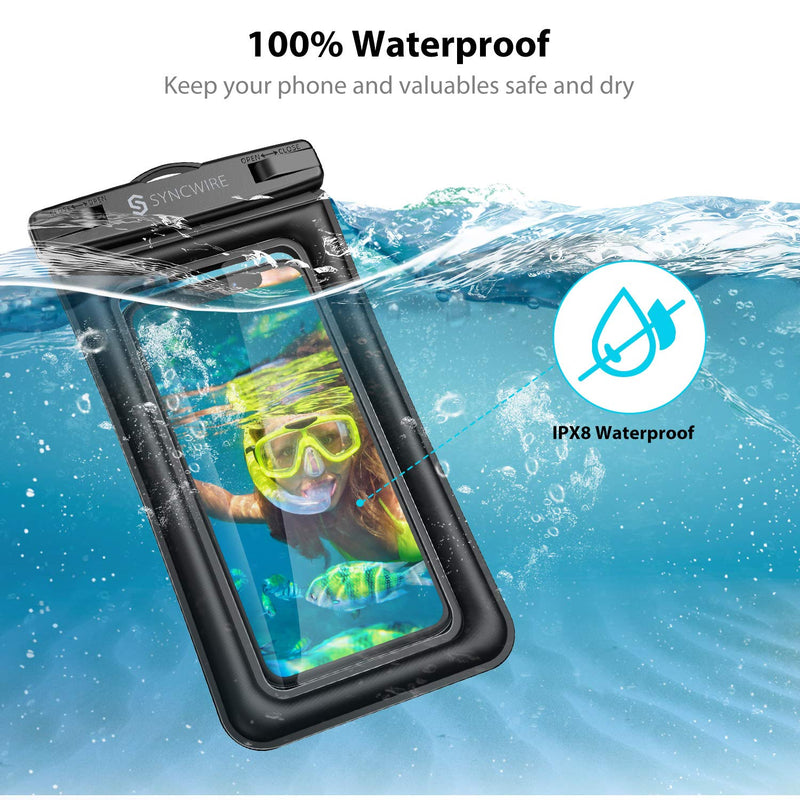 Syncwire Waterproof Phone Pouch, 2 Pack IPX8 Universal Waterproof Case Underwater Dry Bag Compatible with iPhone 13 12 Pro Max SE2 11 Pro XR X 8 7 6s Plus Galaxy S21 S10 Note 10 Google Pixel Up to 7" Black+Black