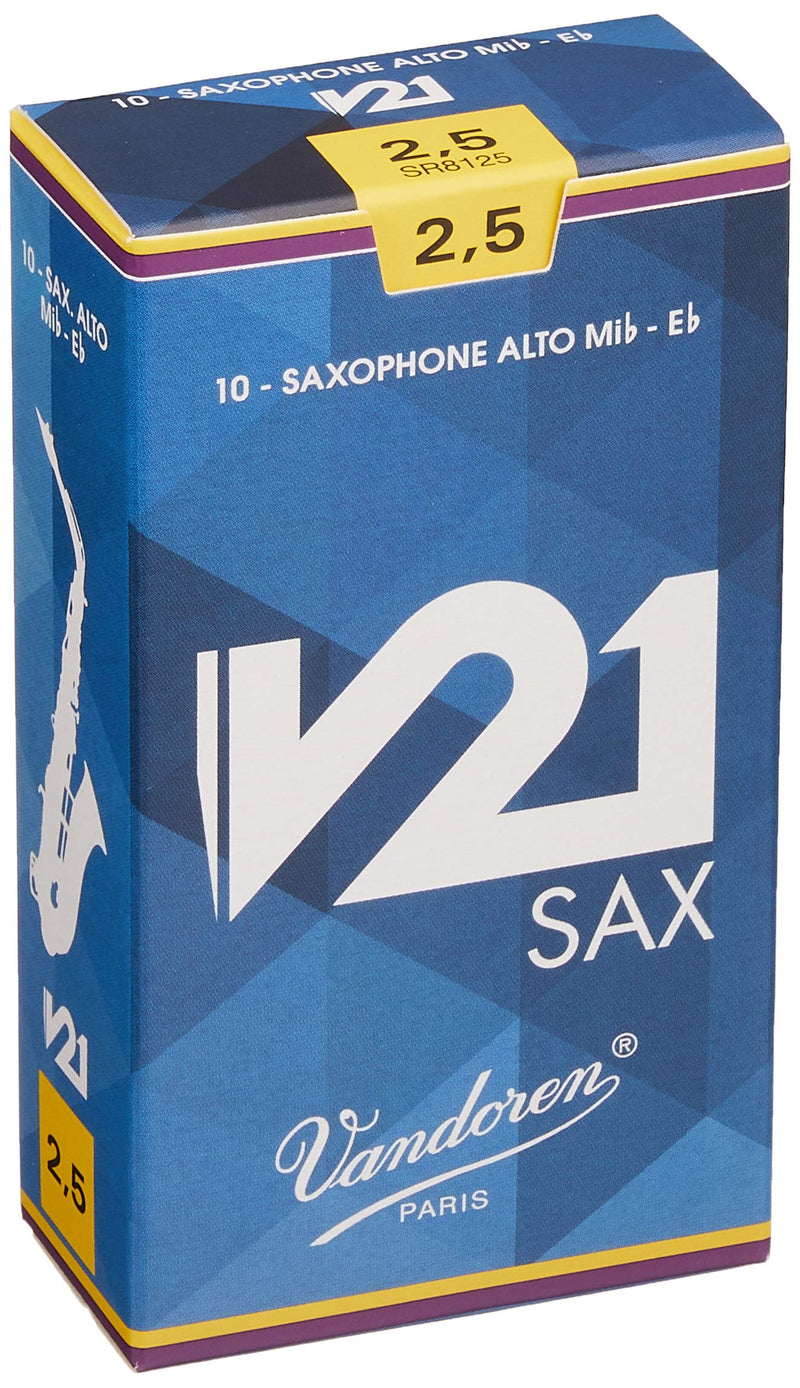 Vandoren SR8125 Alto Saxophone V21 Reeds Strength 2.5; Box of 10